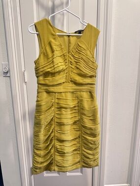 Banana Republic Sleeveless Ruffled V-Neck Midi Dress in Chartreuse